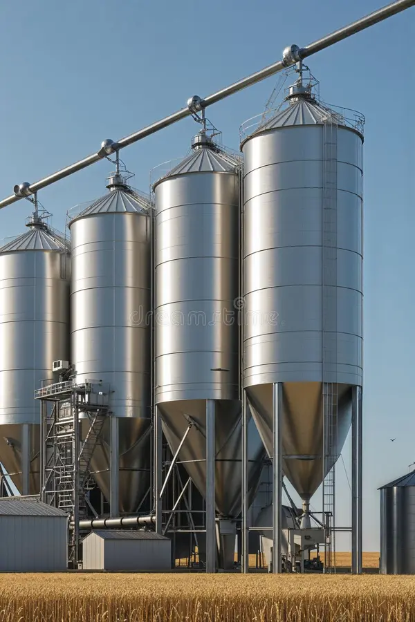 Modern grain silos and agricultural processing